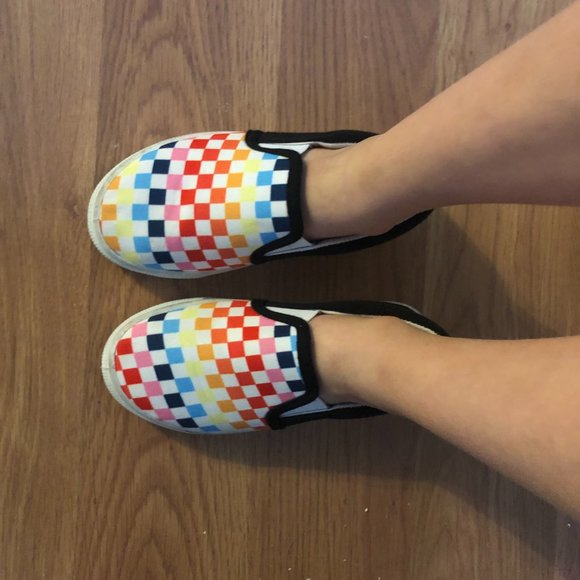 Little Girl Shoes Colorful Checkered Slip On - Picture 3 of 6